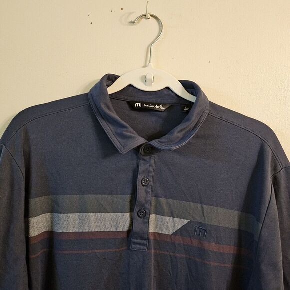 Travis Mathew Nash Polo Shirt Mens Large Navy Blue Striped Golf Performance - Picture 3 of 9